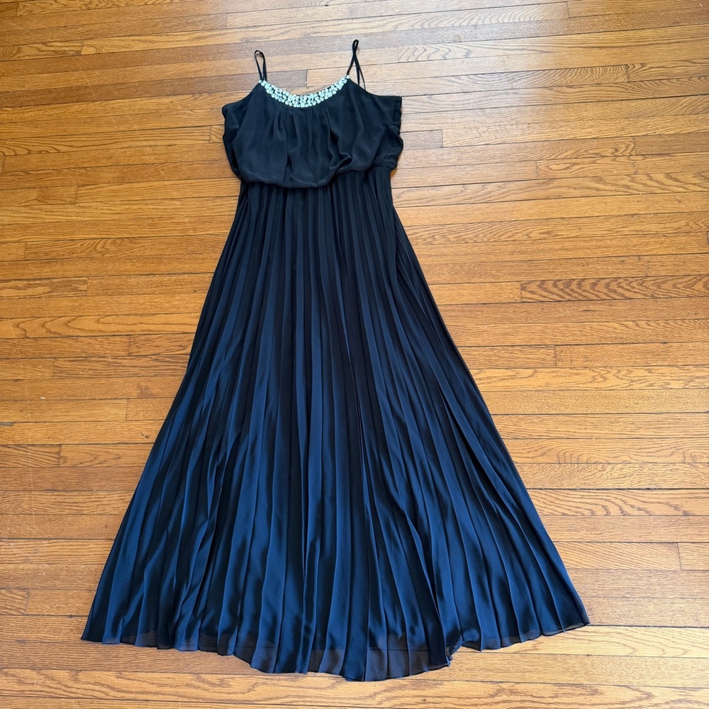 Bisou Bisou Women’s Pleaded Black Beaded Strap Maxi Dress  Dress – Size 14 - Picture 3 of 10